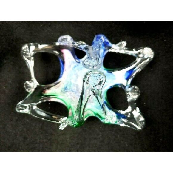 STUNNING! Vintage Art Glass Basket Candy Dish Blue Pink Green Swirl Colorful - Picture 5 of 6